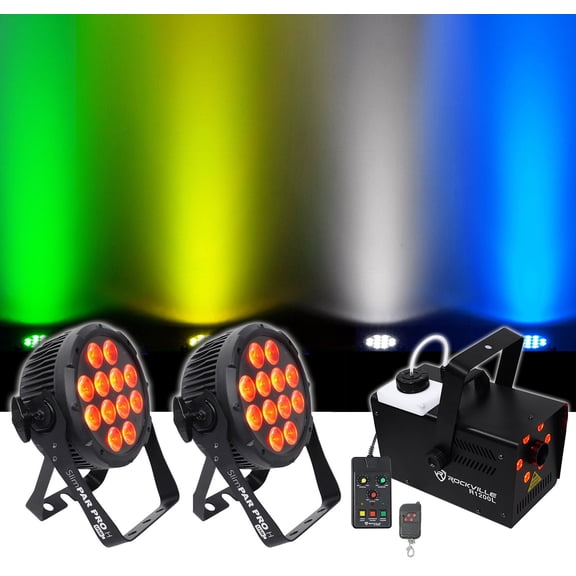 (2) Chauvet DJ SlimPar Pro H USB D-Fi RGBAW+UV LED Par Can Wash Lights+Fogger
