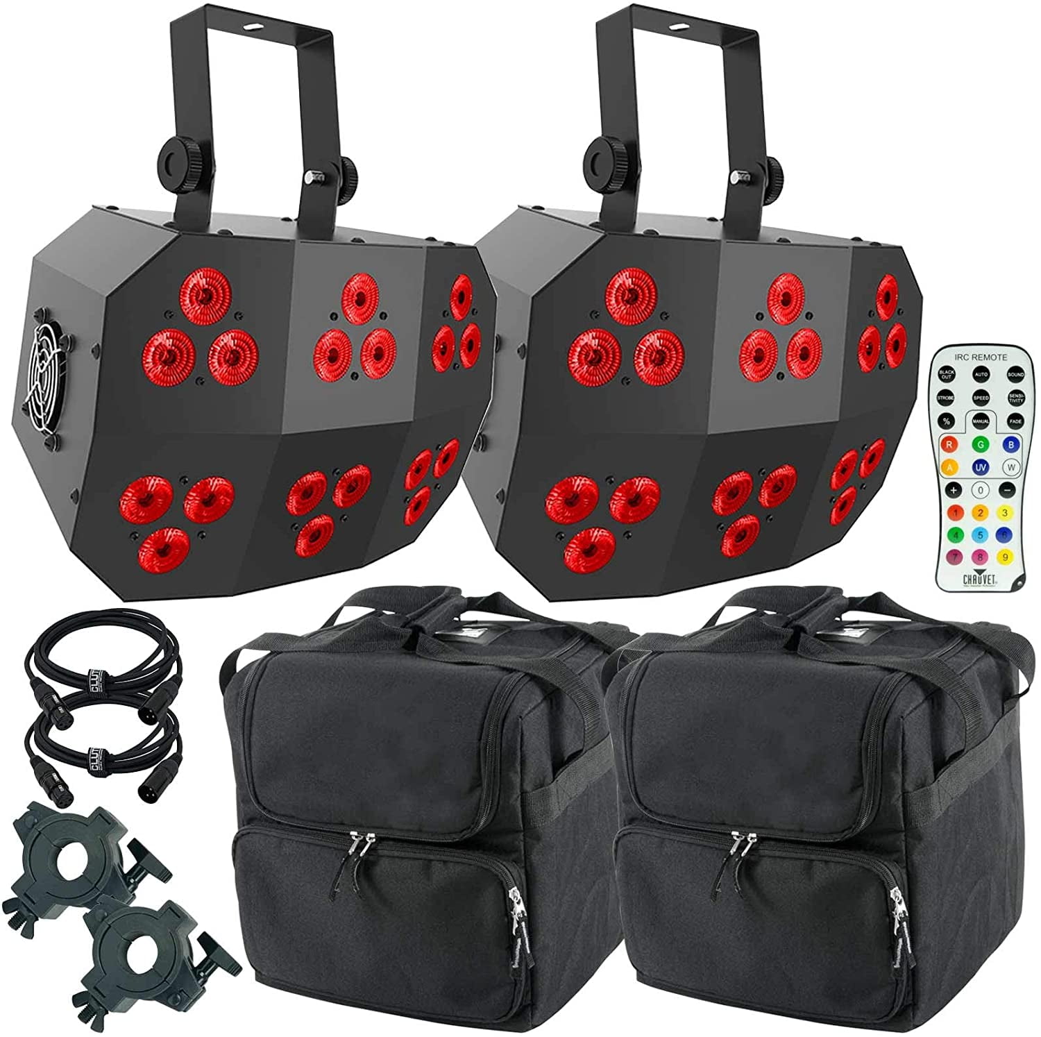 2 Chauvet DJ Wash FX 2 Multi-Purpose Effect Lights with Infrared Remote Control Carry Bags Package