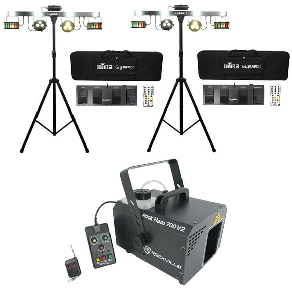 (2) Chauvet GigBar 2.0 DMX LED 4-In-1 Light FX Bars w/Tripods+Hazer Machine