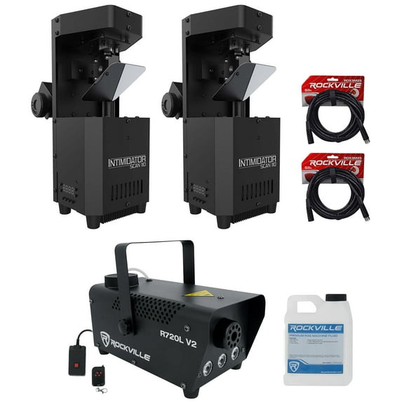 (2) Chauvet Intimidator Scan 110 Compact Scanner Effect Lights+LED Fogger+Cables