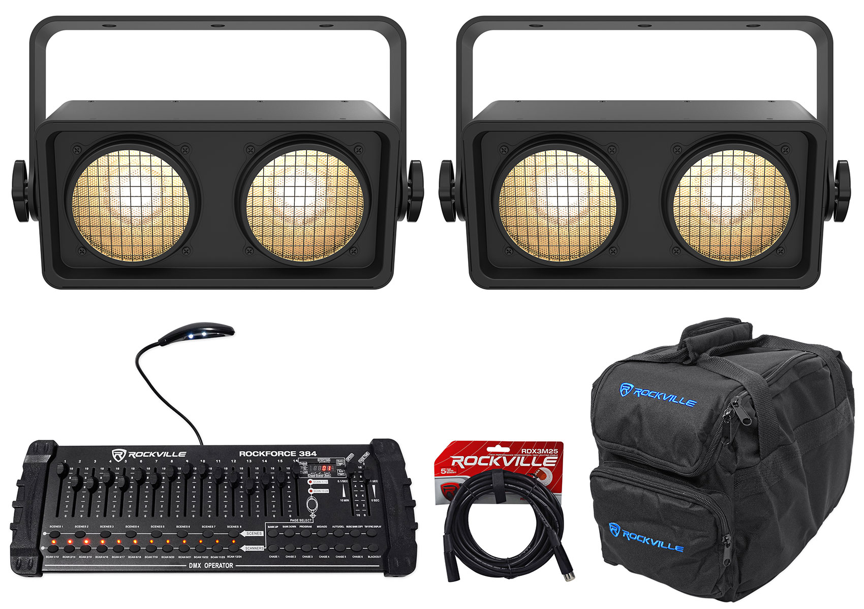 (2) Chauvet Shocker 2 Dual Zone COB LED Blinder Stage Lights+Bag+DMX Controller - image 1 of 14