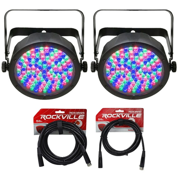 (2) Chauvet SlimPAR 56 Compact DMX LED Wash Light + FREE 25FT + 10FT DMX Cable