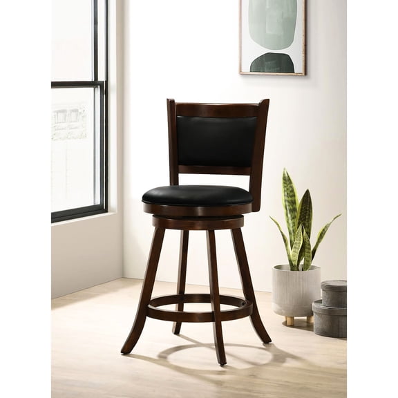 Of 2 Chestnut And Black Stools With Swivel. Comfortable Seating. Upholstered In . Ideal For Kitchen Islands Bars 2pcs & Wooden Swivel Stools, Traditional Transitional Kitchens, Seat , Upholstery,