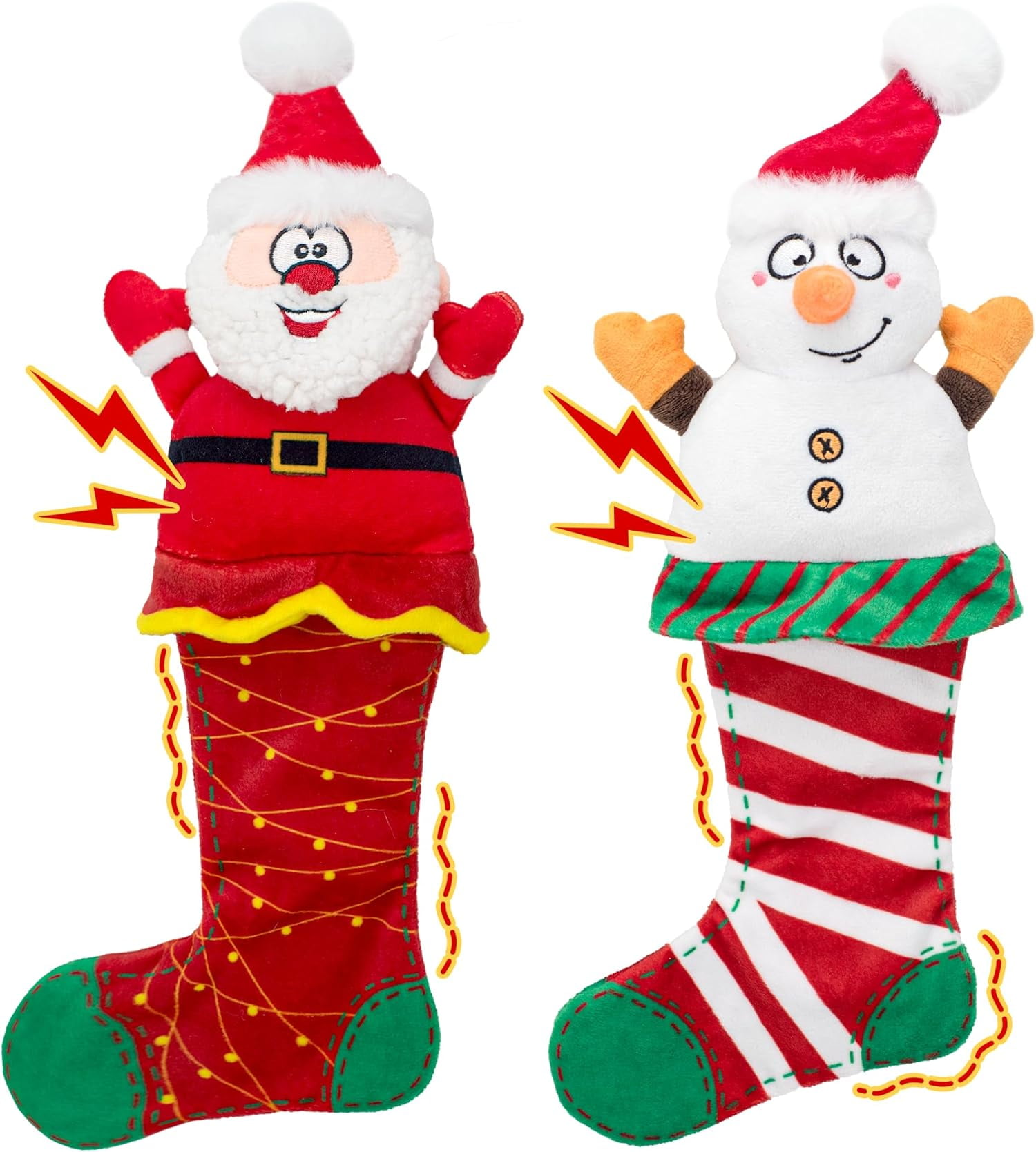 2- Christmas , Durable Plush Squeaky with Crinkle Sock Bottom ...