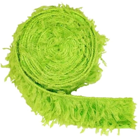 2" Christmas Furry Ribbon 6 Yards Furry Fabric Gift Wrapping Lime Green Ribbon Fluffy Fuzzy Green Fur Craft Faux Fur Fabric Trim for Christmas Wreath Bow Making
