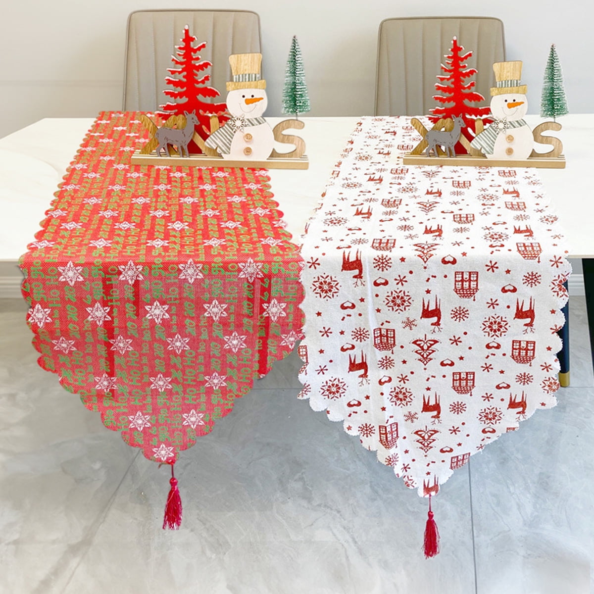 2 Christmas decoration supplies linen printed table flags table