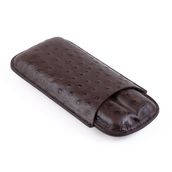 2 Cigar Holder PVC Leather Case - Ostrich Style Detail - Brown