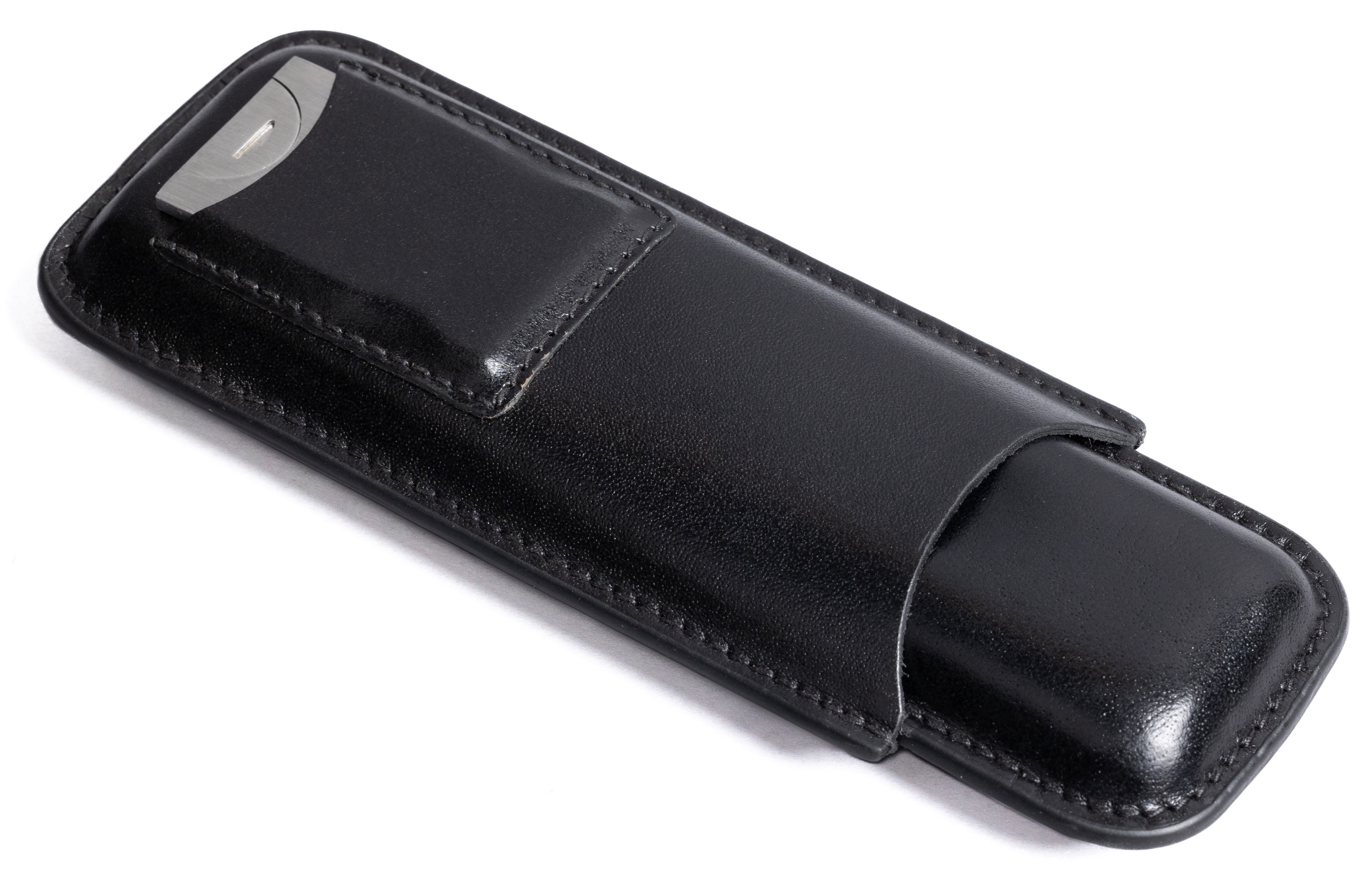 2 Cigar Leather Case w/ Cutter - Black