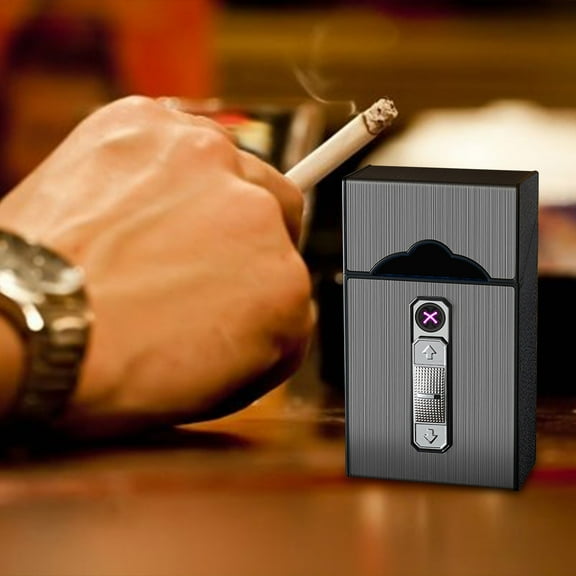 2 in Cigareete Case Lighter,USB Rechargeable Cigarette Case with Lighter,Flameless Windproof Electric Lighter Cigarettes Box King Size Portable Pack 20pcs Regular Size Cigarettes