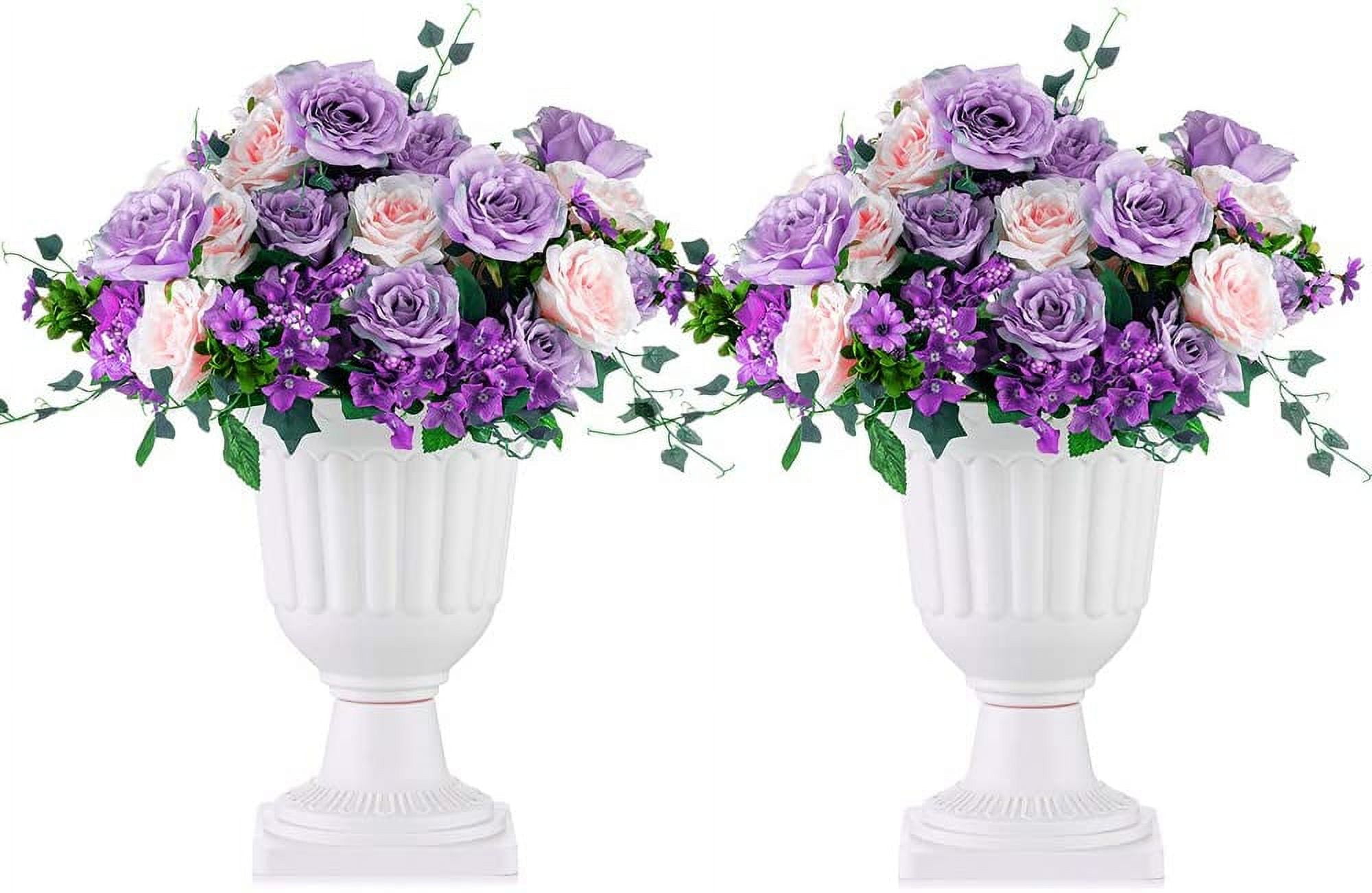 Classic White Plastic Urn Planter with Pedestal Base, 13.98 inches