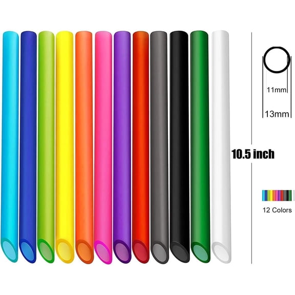 2 Cleaning Brushes Included, 12 Long Wide Colored Plastic Boba Straws