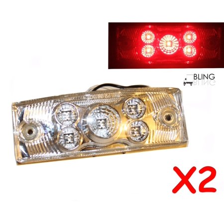 2 Clear Lens LED 6" RED Rectangular Rectangle CLEARANCE Side Marker Truck Trailer Light