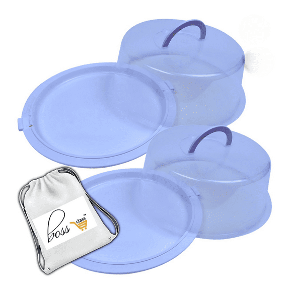(2) Clear Plastic Cake Carrier with Lid 12x4.75" Round Dessert & Pastry Storage Container