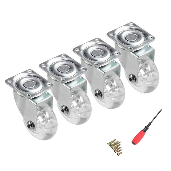 YAEMIKY 2" Plate Caster Wheels,Set of 4 Swivel Clear Polyurethane Wheels for Furniture,Cabinet,Ottoman,Bench(Hardware Included)