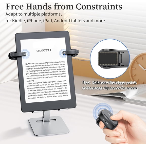 2 Clips Finger Ring Kindle Page Turner Remote Control for Paperwhite: Rechargeable Wireless Clicker for Reading on Bed for iPhone Android iPad, Camera Shutter & Video Record Accessories (Black)