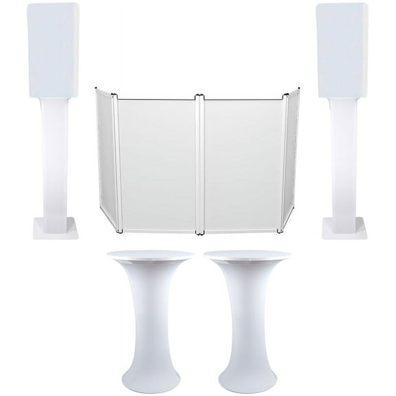 2) Club Scene Highboy Tables+White 12" Speaker Scrims+DJ Facade+2) Totem Stands