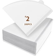 #2 Coffee Filters, 200 Count Disposable Natural Unbleached Paper Filters for V60 Pour Over and Drip Coffee Makers, 2 4 Cup, V Cone, Home and Coffee Shop Use, White