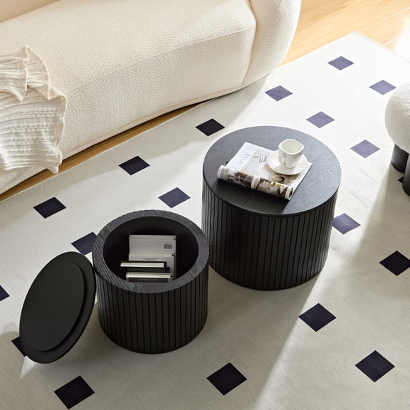 2 Coffee Table , Black Round Nesting Tables For Corner, Water-, & Bedside Tables, , Space-saving