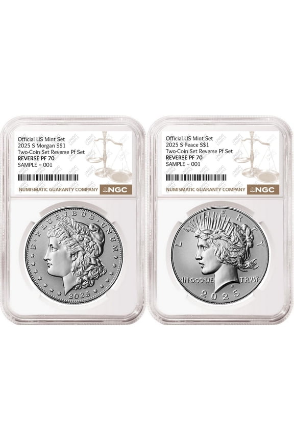 2 Coin 2025 Morgan and Peace Reverse Proof Dollar Set NGC RP70 Brown