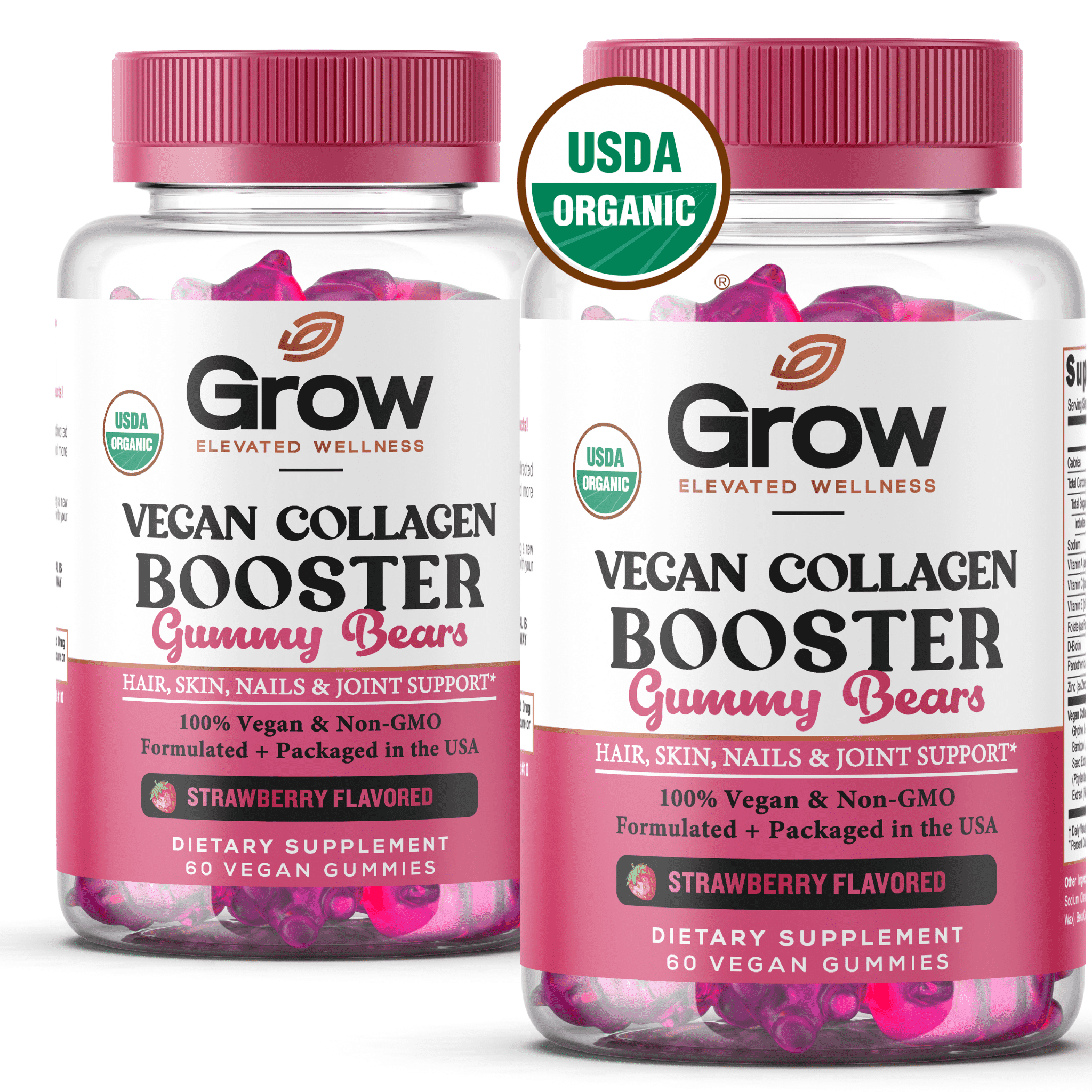 Grow Vegan Collagen Boosting Gummies for Skin & Hair Support 60 Count
