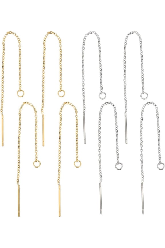 2 Color 8pcs Threader Earrings Stainless Steel Earring Thread for Women Gold Silver Chain Threaded Earrings for DIY Jewelry Making Christmas Jewelry Gift Colorful