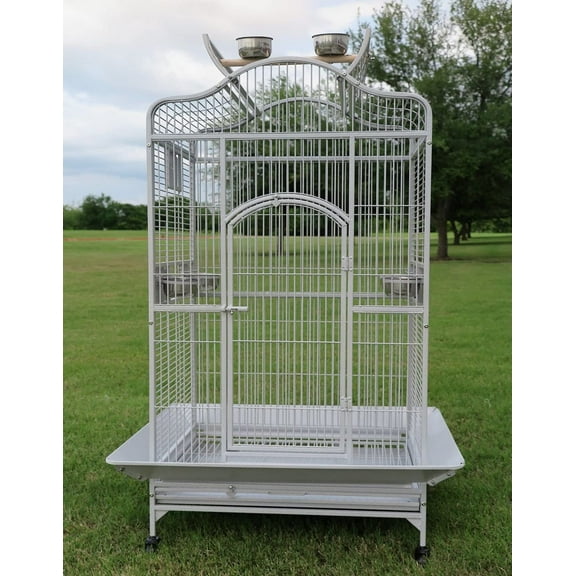 Extra Large 28" x 22" x 59"H Elegant and Durable Wrought Iron Open Play Top Stand Perch for Macaw Cockatoo Cockatiels African Grey Amazon Parrot Green Cheek Conures Caique Bird Cage with Rolling Stand