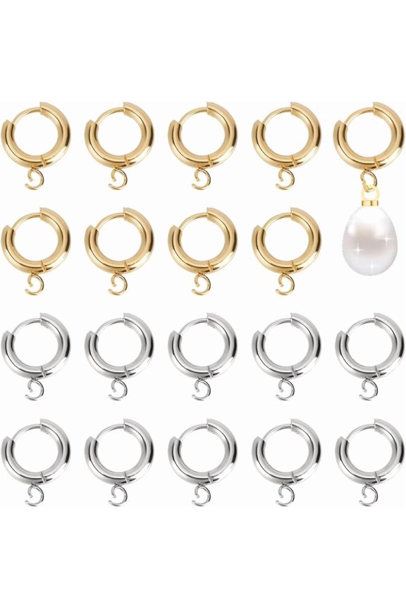 2 Color Huggie Earring Hook Stainless Steel Lever Back Earwire 20Pcs French Ear Wire Round Earring Clasps for Jewelry Supplies Making Earrings Backs Findings Hanging Charms Gold Sliver 1set