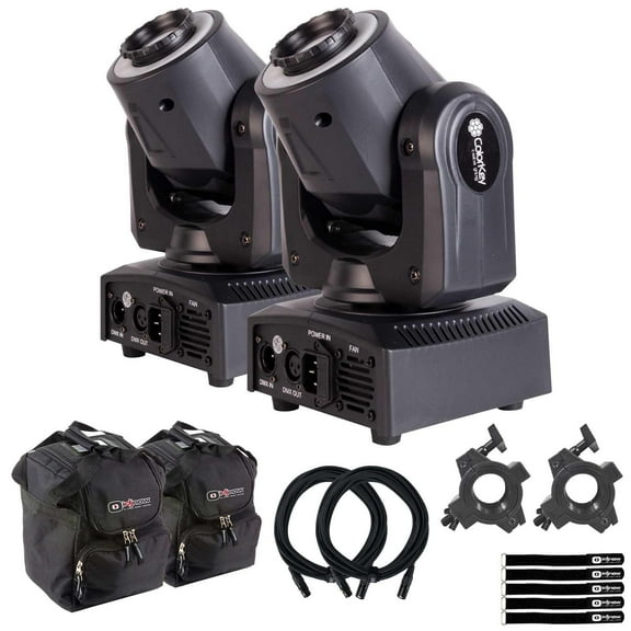 (2) ColorKey CKU01-5036 Mover Halo Spot Compact Moving Heads with Protective Lighting / Utility Cases Package