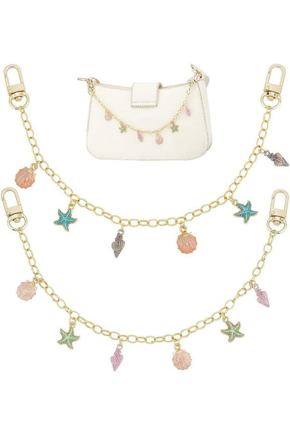 2 Colors 12.6" Decorative Bag Chains Ocean Theme Purse Strap Extender Shell Starfish Purse Handbag Charms Golden Purse Handle Chains for Crossbody Shoulder Tote Bag Handbag Purse Clutch
