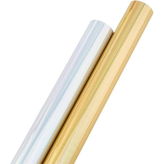 2 Colors 16m/Roll PET Hot Foil Transfer Roll Hot Foil Stamping Paper 19.3cm Width Metallic Heat Transfer Foil Papers for DIY Foil Quill/Heat Foil Pen Craft Card Making Golden Silver