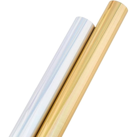 2 Colors 16m/Roll PET Hot Foil Transfer Roll Hot Foil Stamping Paper 19.3cm Width Metallic Heat Transfer Foil Papers for Foil Quill/Heat Foil Pen Craft Card Making Golden Silver DIY