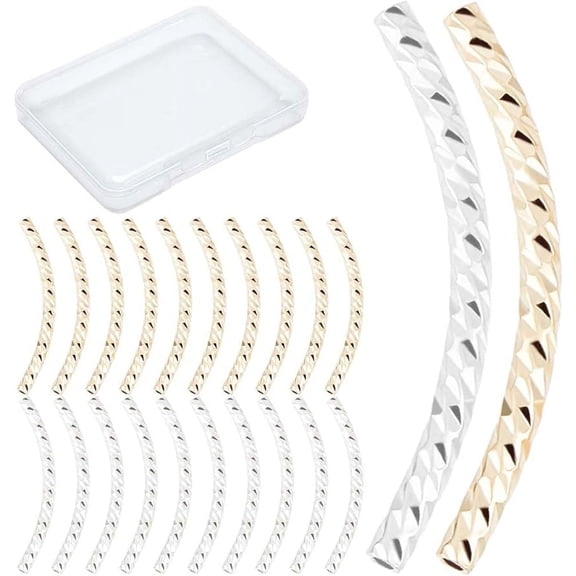 20Pcs Curved Tube Beads 18K Gold Plated & Platinum Fish Scale Noodle Tube Bead Long Curved Brass Tube Spacer Connector Bulk