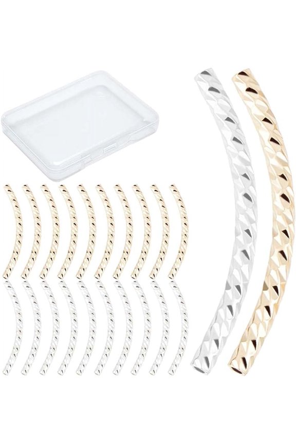 20Pcs Curved Tube Beads 18K Gold Plated & Platinum Fish Scale Noodle Tube Bead Long Curved Brass Tube Spacer Connector Bulk