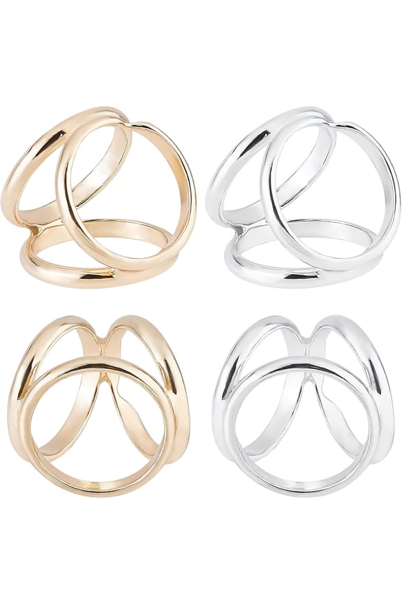 2 Colors 4PCS Triple Ring Scarf Clip Buckle Clasp Holder Zinc Alloy Clothing Jewelry Accessories Brooches for Wedding Party Clothing T-Shirt Neckerchief Shawl Women's Fashion Decoration for diy
