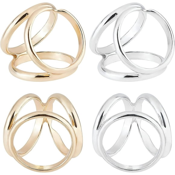 2 Colors 4PCS Triple Ring Scarf Clip Buckle Clasp Holder Zinc Alloy Clothing Jewelry Accessories Brooches for Wedding Party Clothing T-Shirt Neckerchief Shawl Women's Fashion Decoration