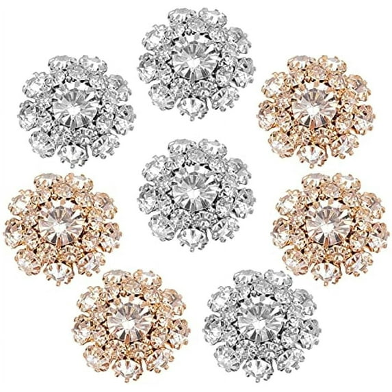 2 Colors 8PCS Rhinestone Shank Buttons Crystal Flower Embellishments Sew on Clothing Buttons Clothes