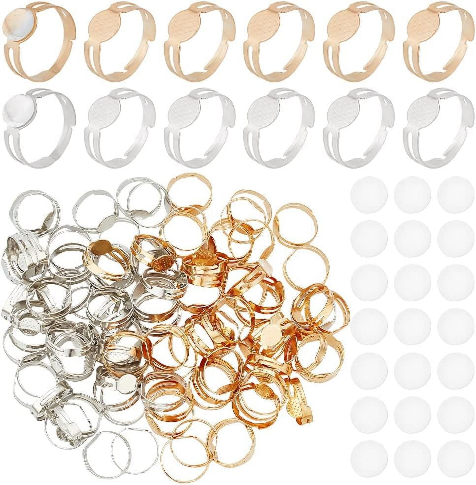 2 Colors Adjustable Ring Making Kit 100Pcs 8mm Flat Round Pad Ring