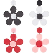 2 Colors Big Acrylic Daisy Flower Dangle Earrings Vintage 60s 70s Floral Earrings Cute Colorful Petal Earrings Statement Fashion Party Jewelry Gifts For Women