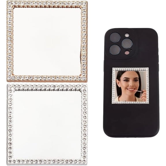 2 Colors Bling Mirror Decal Phone Back Adhesive Mirror Charm Sticker Square Make up Mirror with Zircon