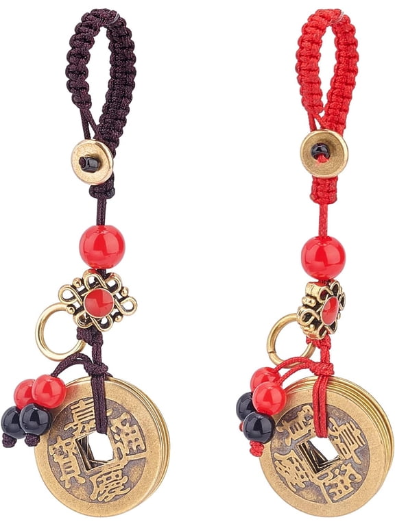2 Colors Chinese Lucky Coins Coins Cooper Coins Lucky Gifts Good Luck Charms Decor Keychains for Wealth Prosperity Colorful DIY