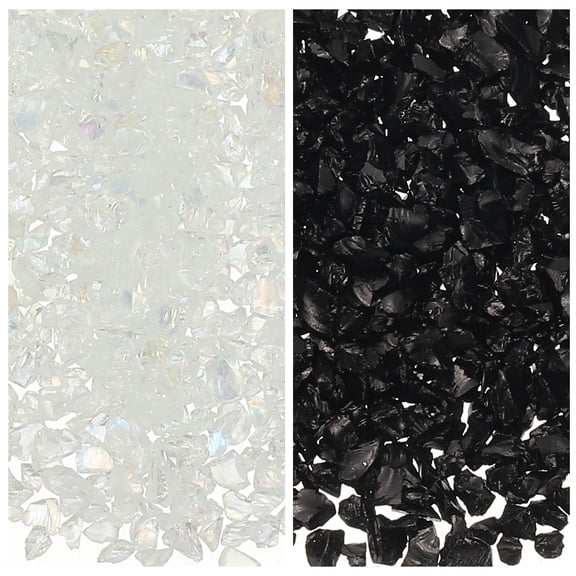 2 Colors Crushed Glass Chips, 1-3mm Irregular Glitter 31.6g, Black & White