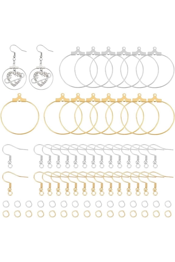 2 Colors DIY Earring Making Finding Kit 24 Pcs Hoop Earrings 40 Pcs Earring Hooks Stainless Steel Hypoallergenic Wire Ring Pendant Earrings with 80Pcs Jump Rings