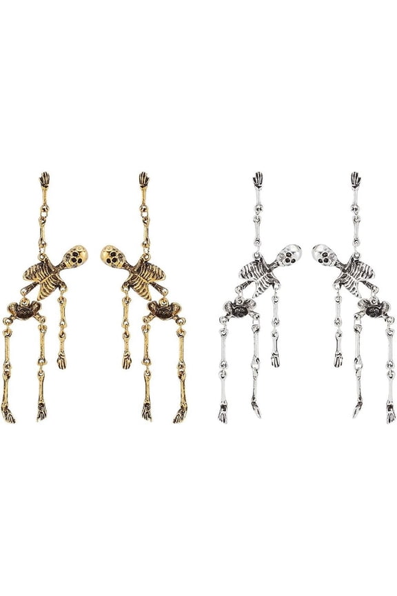 2 Colors Dangle Long Stud Earrings Spooky Dangle Earrings Scary Dead Bones Earrings Punk and Gothic Earrings Party Earrings for Women