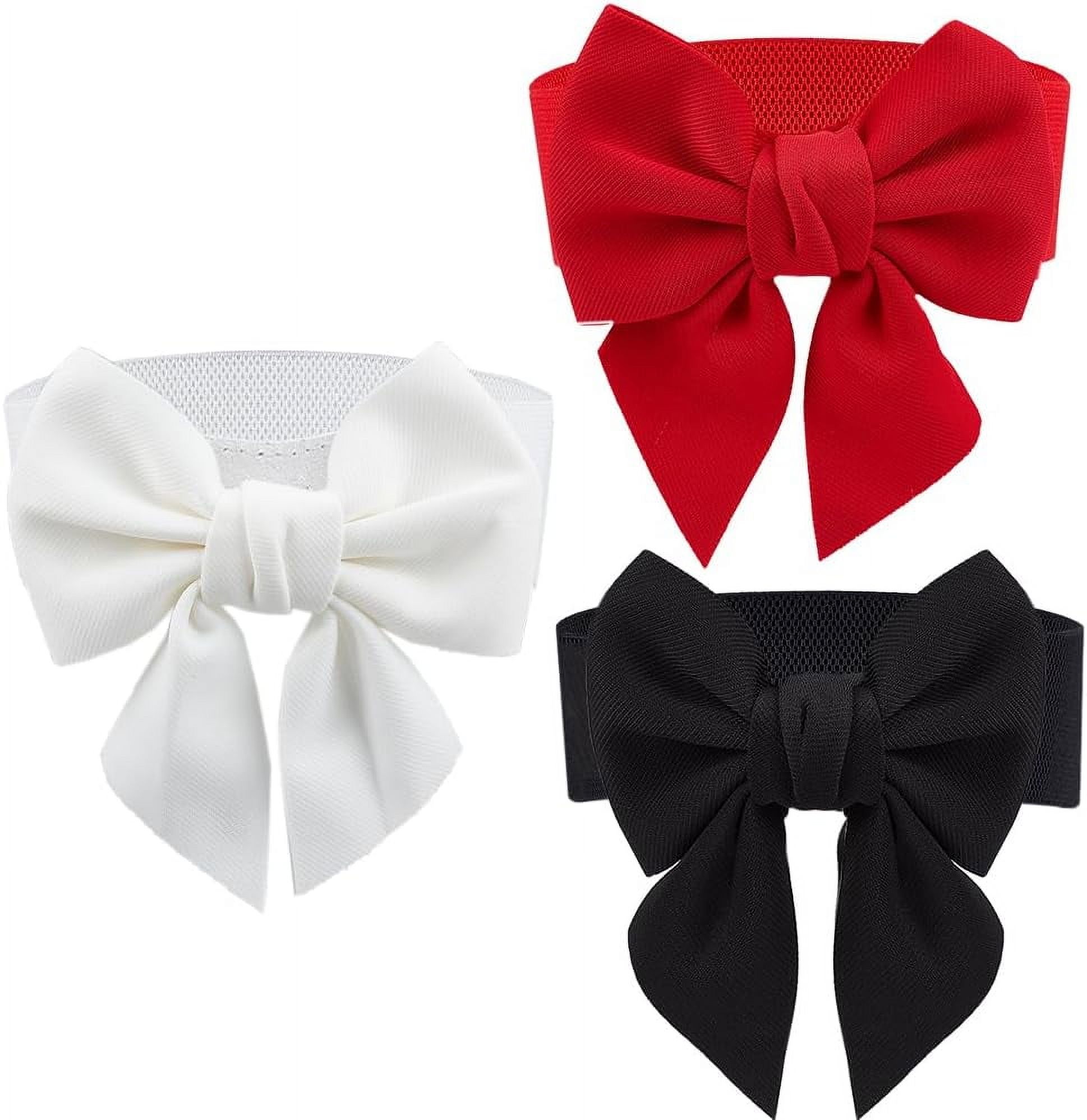 8396 2 Colors Elastic Bow Belts Black Red Cloth Bowknot Stretch Sash Tie 2-Pcs-Rhinestone-Bow-Belts-  main image 3