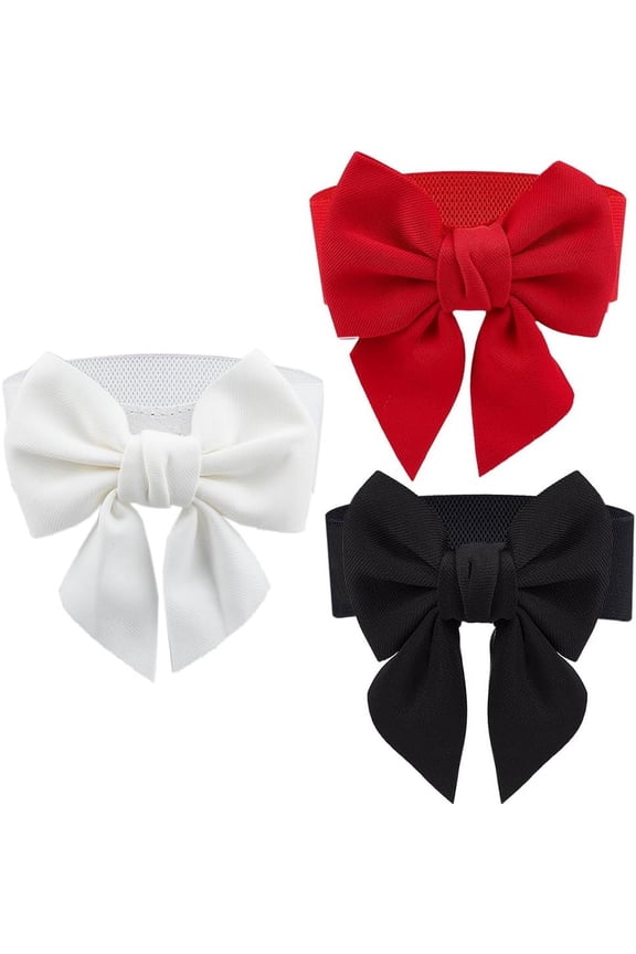 2 Colors Elastic Belts Black Red White Cloth Bowknot Wide Stretch Sash Tie Elastic Chain Waist Belt Band Vintage
