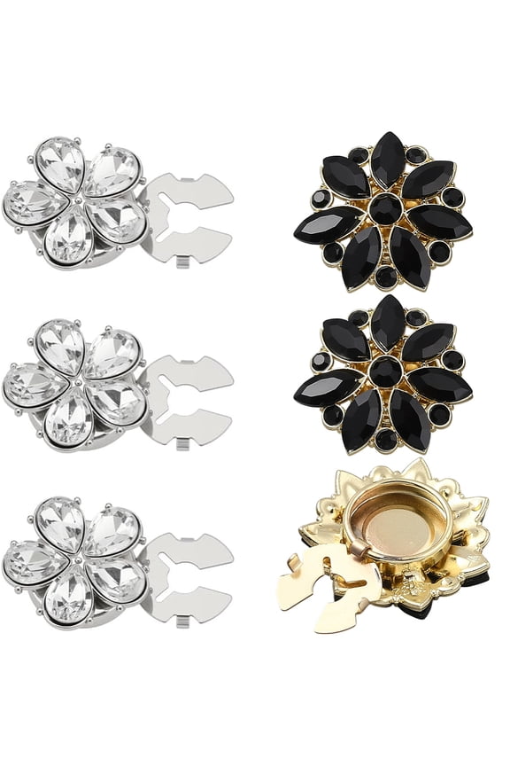 2 Colors Flower Button Covers 6pcs Rhinestone Sewing Button 23mm Clip on Buttons Decorative Buttons Flower Shape Cufflinks