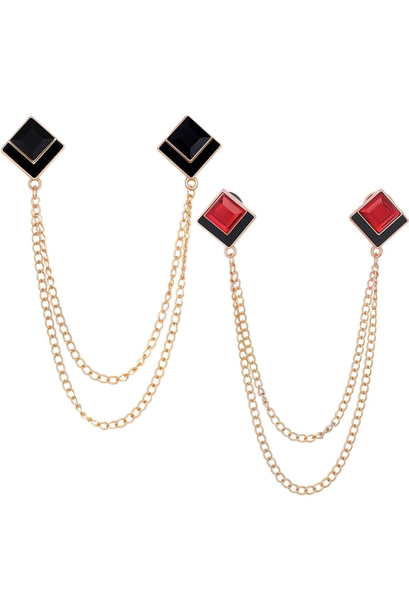 2 Colors Gem Chain Pins Gold Chains Collar Pin Lapel Brooches Tassel Square Badge Black Red