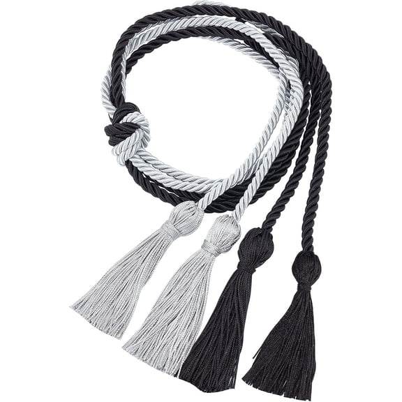 2 Colors Graduation Honor Cords Yarn Honor Cords with Tassel 67 Inch Black 64 Inch Silver Polyester Graduation Rope for Bachelor Gown Accessories Students Grad Ceremonies Decor for DIY