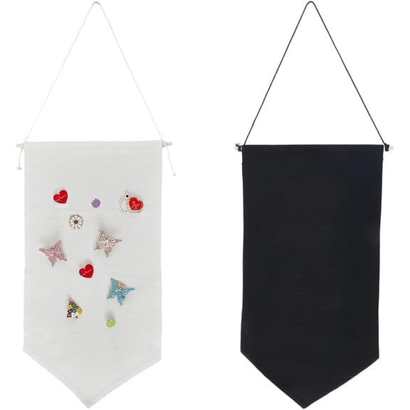 2 Colors Hanging Pin Organizer Canvas Jewelry Display Storage Set Brooch Blank Board Holder Stand Black White with Rod for Enamel Pins