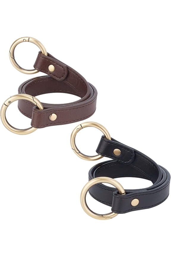 2 Colors Leather Bag Handles 26.6 Inches PU Leather Purse Strap Handbag Handles Replacement Leather Shoulder Strap with Bronze O Ring DIY Bag Accessories for Clutch Tote Briefcase